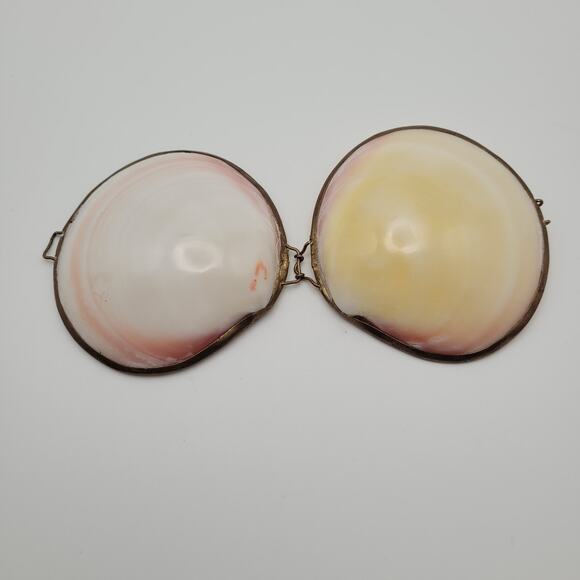 Seashell Hinged Trinket Box 3" Brass-Tone Rim Coastal Vanity Decor Siren Mermaid - Picture 10 of 13